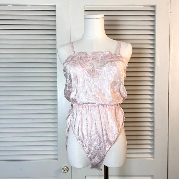 Natori Other - Natori Pink Satin Lace Bodysuit Small Vintage Style Lingerie Teddy Sleepwear